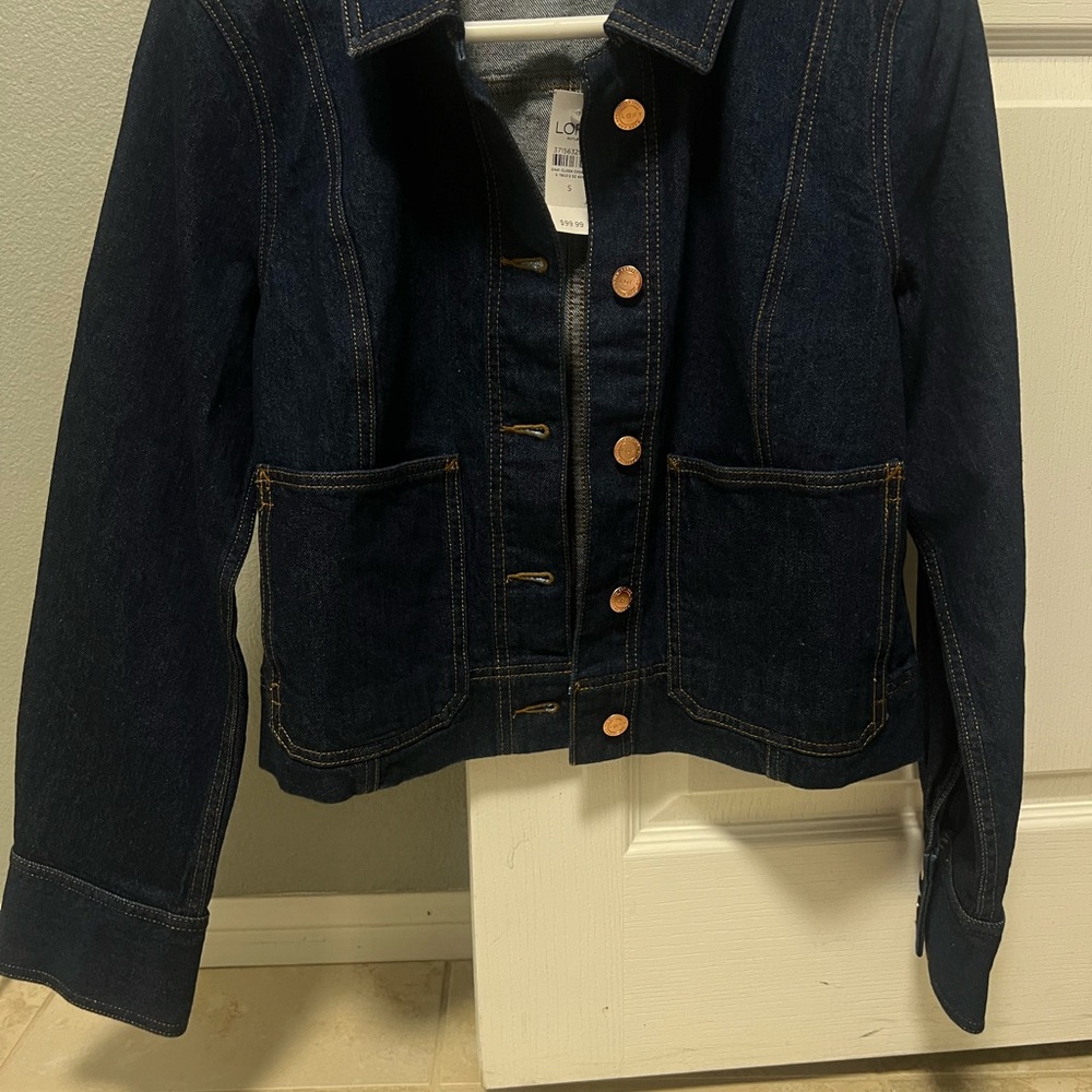 LOFT Indigo Denim Jacket with Bronze Accents